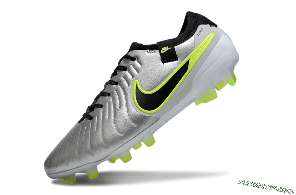 Nike Tiempo Legend 10 Elite AG Low-Tops Soccer Cleats - Silver/Black/Yellow 5
