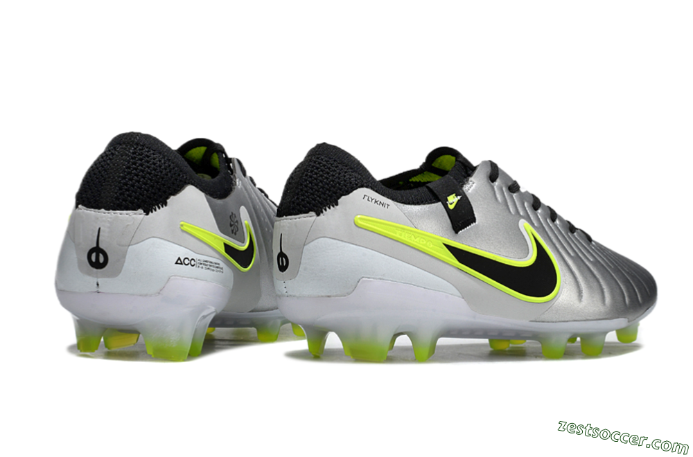 Nike Tiempo Legend 10 Elite AG Low-Tops Soccer Cleats - Silver/Black/Yellow 6