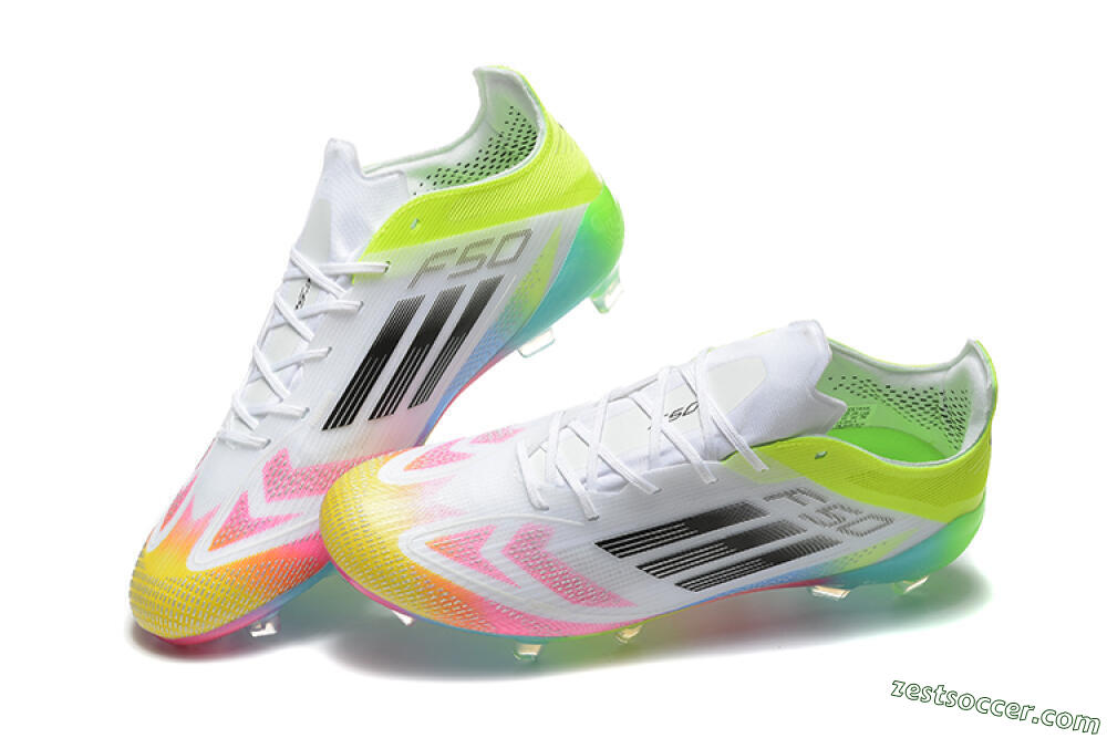 Adidas F50 Elite FG Low-Tops Soccer Cleats - White/Pink/Yellow 3