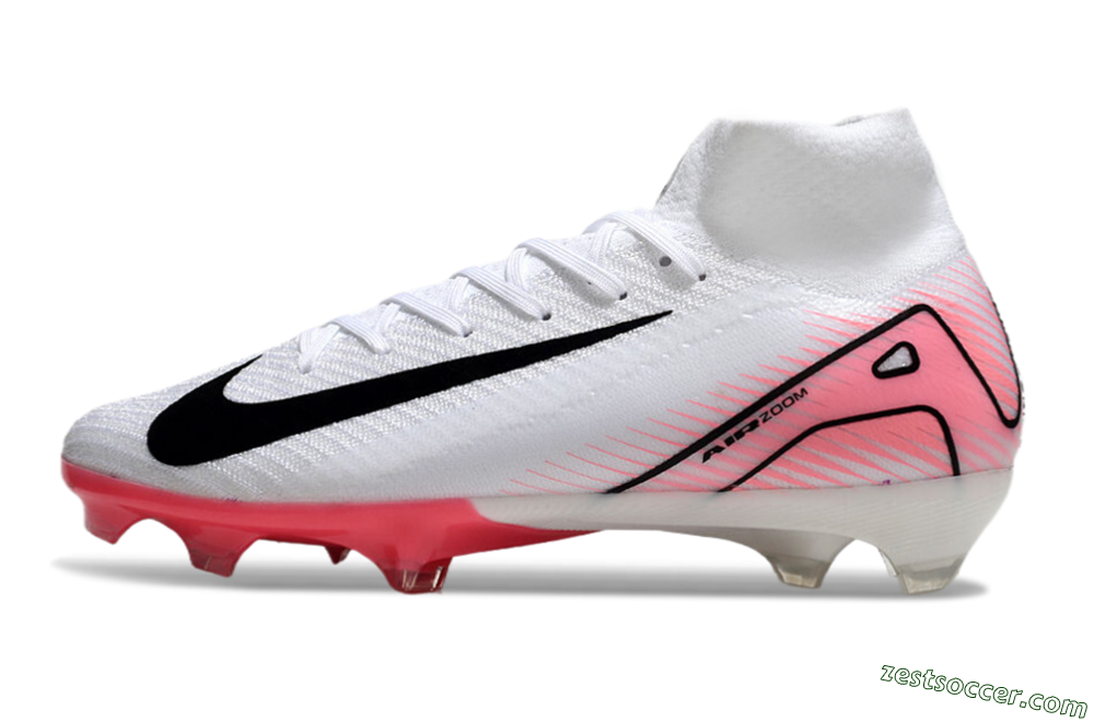 Nike Air Zoom Mercurial Superfly 10 Elite FG High-Tops Soccer Cleats - White/Black/Pink 2