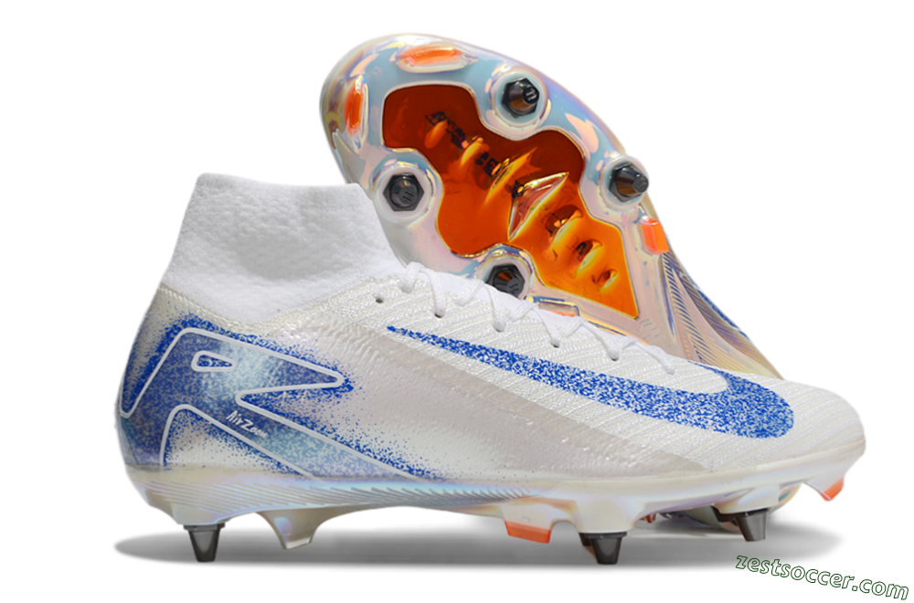 Nike Air Zoom Mercurial Superfly 10 Elite SG High-Tops Soccer Cleats - Beige/White/Blue 0