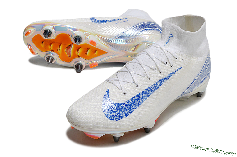Nike Air Zoom Mercurial Superfly 10 Elite SG High-Tops Soccer Cleats - Beige/White/Blue 3