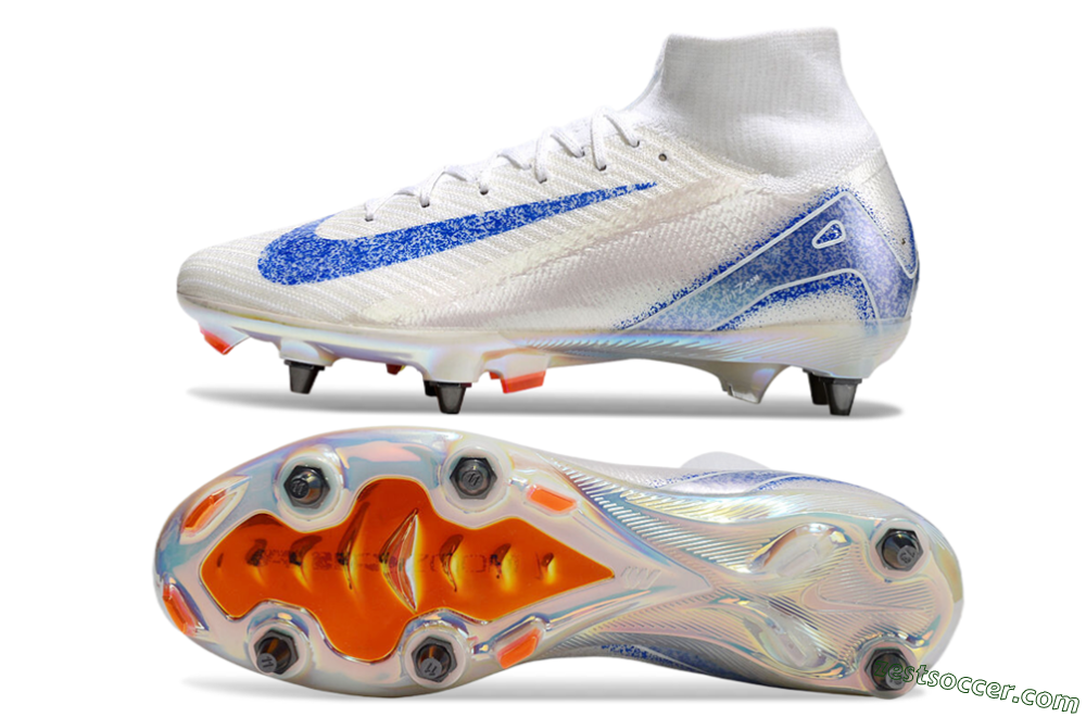 Nike Air Zoom Mercurial Superfly 10 Elite SG High-Tops Soccer Cleats - Beige/White/Blue 1
