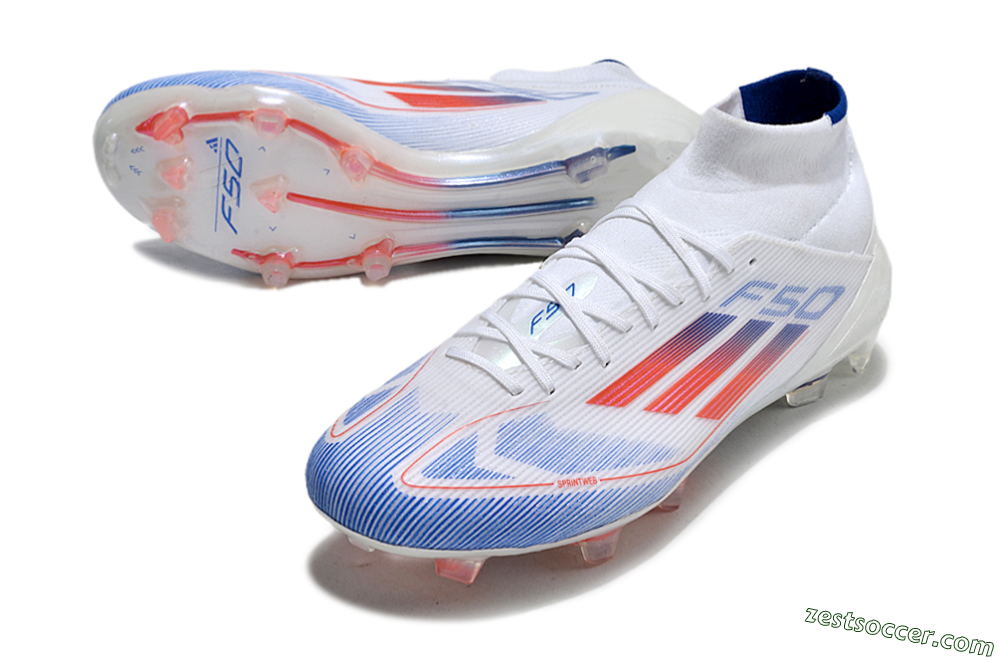 Adidas F50 Elite Mid FG High-Tops Soccer Cleats - White/Red/Blue 3