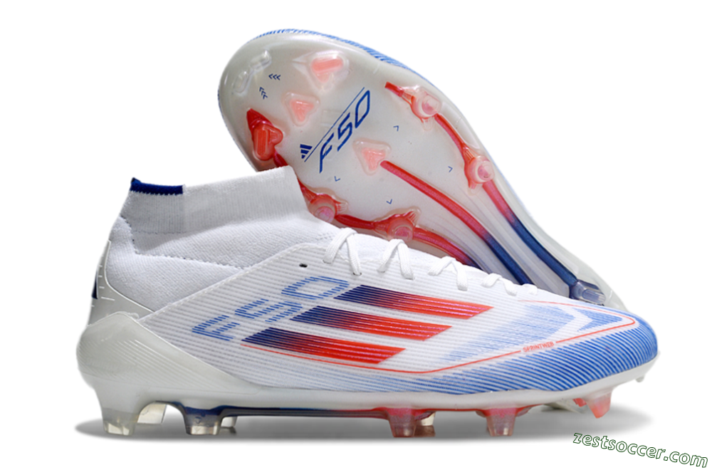 Adidas F50 Elite Mid FG High-Tops Soccer Cleats - White/Red/Blue 0