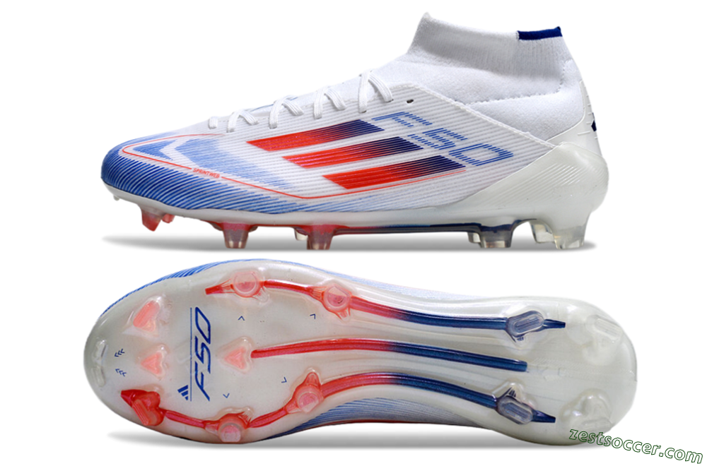 Adidas F50 Elite Mid FG High-Tops Soccer Cleats - White/Red/Blue 1