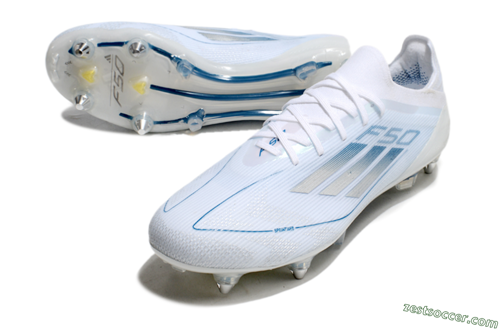 Adidas F50 Elite SG Low-Tops Soccer Cleats - White/Silver/Blue 3