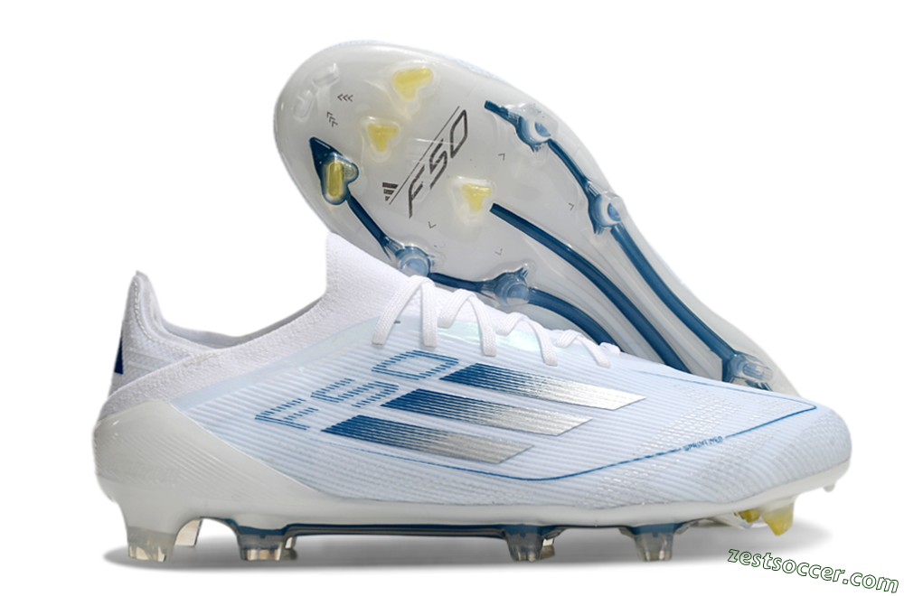 Adidas F50 Elite FG Low-Tops Soccer Cleats - White/Silver/Blue 0