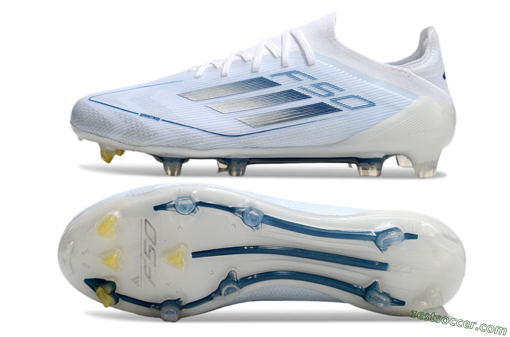 Adidas F50 Elite FG Low-Tops Soccer Cleats - White/Silver/Blue 1