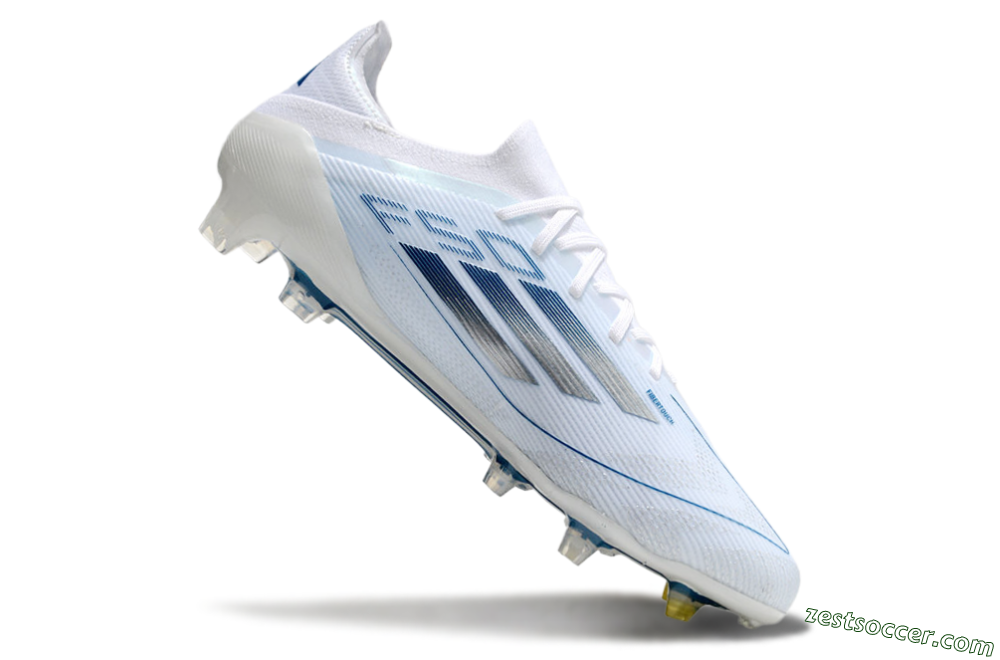 Adidas F50 Elite FG Low-Tops Soccer Cleats - White/Silver/Blue 4