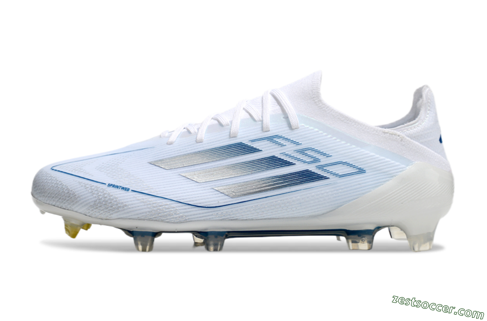 Adidas F50 Elite FG Low-Tops Soccer Cleats - White/Silver/Blue 2
