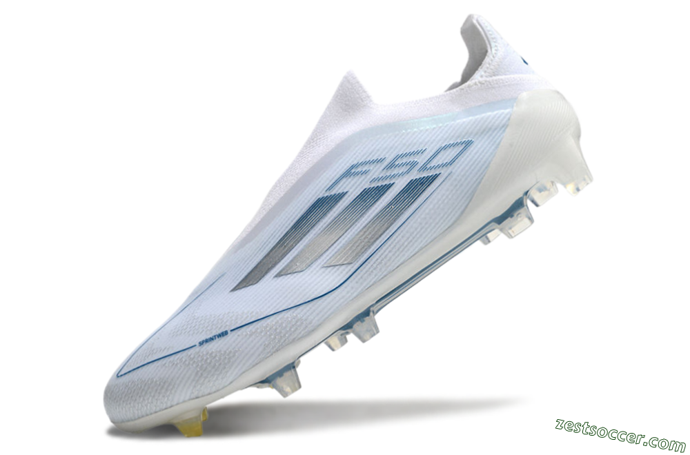 Adidas F50 Elite Laceless FG Low-Tops Soccer Cleats - White/Silver/Blue 5