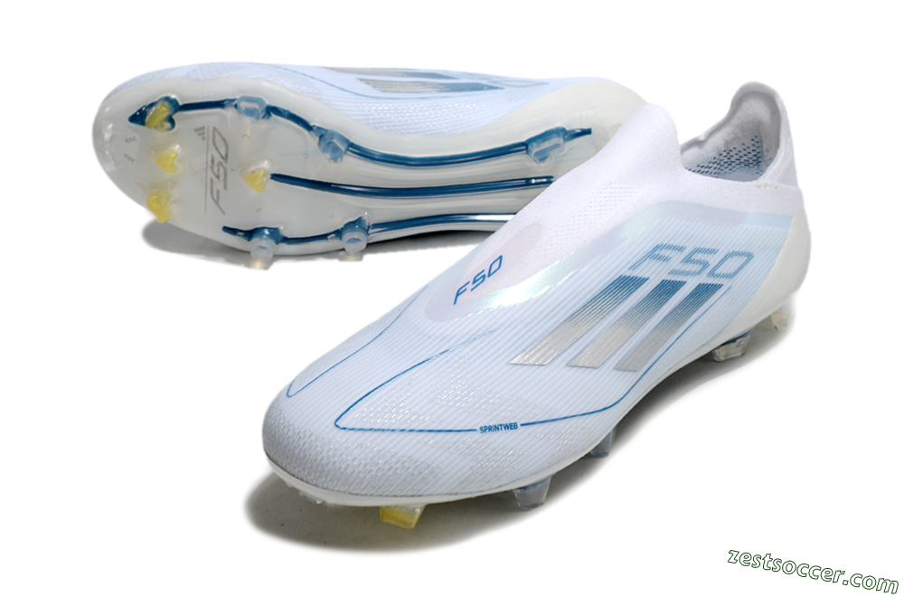 Adidas F50 Elite Laceless FG Low-Tops Soccer Cleats - White/Silver/Blue 3