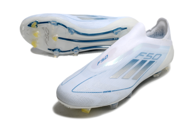 Adidas F50 Elite Laceless FG Low-Tops Soccer Cleats - White/Silver/Blue