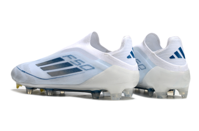 Adidas F50 Elite Laceless FG Low-Tops Soccer Cleats - White/Silver/Blue