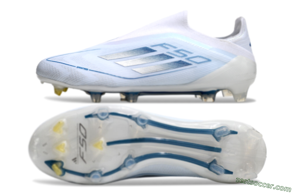 Adidas F50 Elite Laceless FG Low-Tops Soccer Cleats - White/Silver/Blue 1