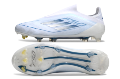 Adidas F50 Elite Laceless FG Low-Tops Soccer Cleats - White/Silver/Blue