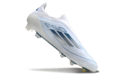 Adidas F50 Elite Laceless FG Low-Tops Soccer Cleats - White/Silver/Blue