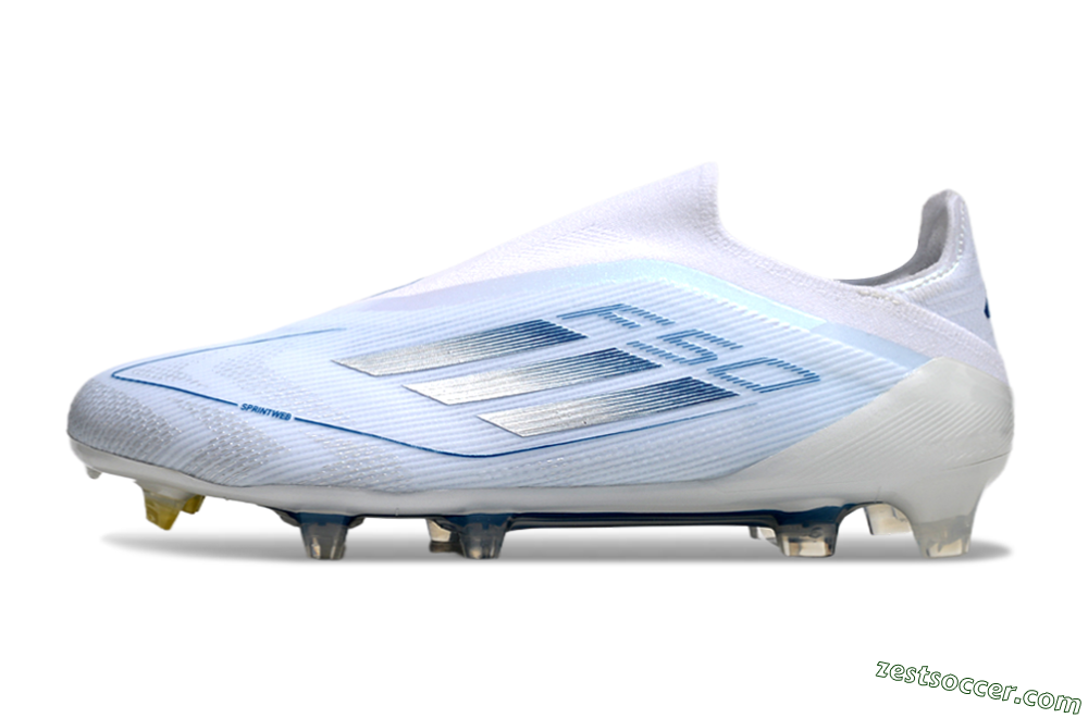 Adidas F50 Elite Laceless FG Low-Tops Soccer Cleats - White/Silver/Blue 2