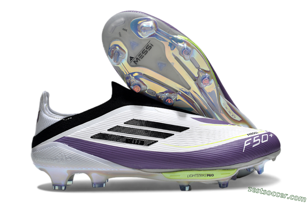 Adidas F50+ Elite Lightstrike Pro Laceless FG Low-Tops Soccer Cleats - White/Black/Purple 0