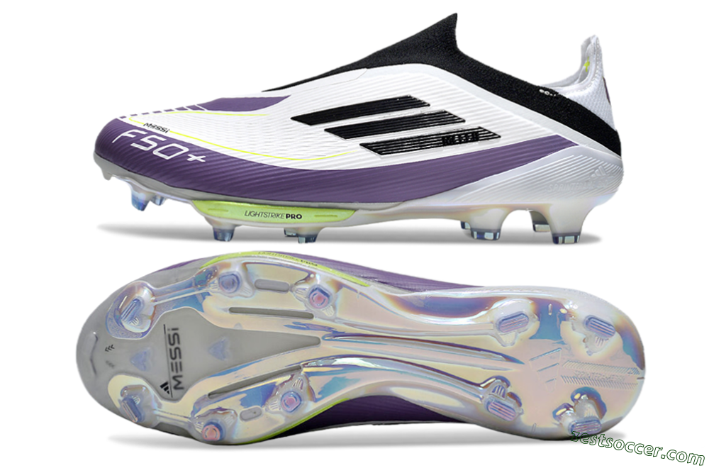 Adidas F50+ Elite Lightstrike Pro Laceless FG Low-Tops Soccer Cleats - White/Black/Purple 1