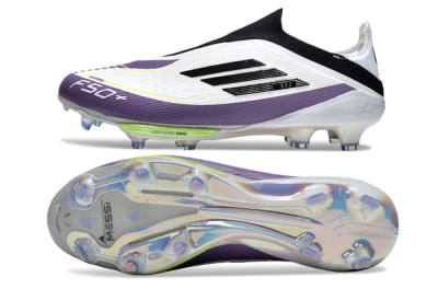 Adidas F50+ Elite Lightstrike Pro Laceless FG Low-Tops Soccer Cleats - White/Black/Purple