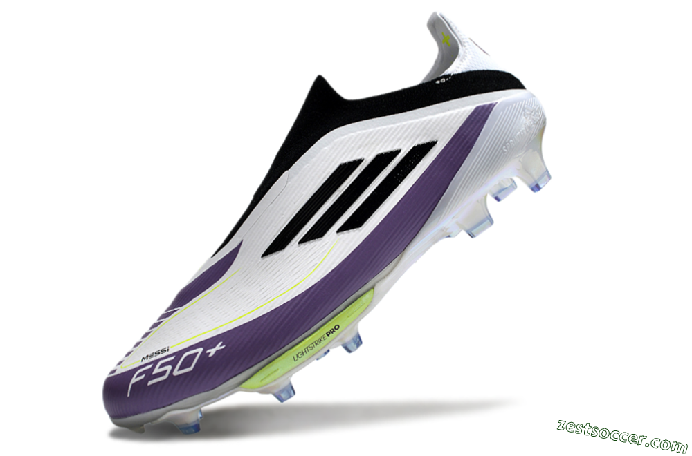 Adidas F50+ Elite Lightstrike Pro Laceless FG Low-Tops Soccer Cleats - White/Black/Purple 5