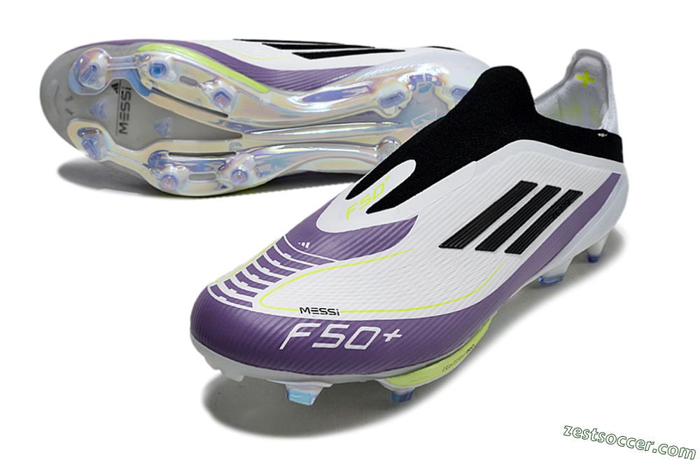 Adidas F50+ Elite Lightstrike Pro Laceless FG Low-Tops Soccer Cleats - White/Black/Purple 3