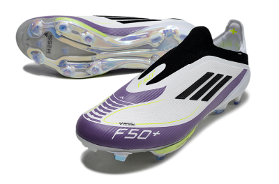 Adidas F50+ Elite Lightstrike Pro Laceless FG Low-Tops Soccer Cleats - White/Black/Purple