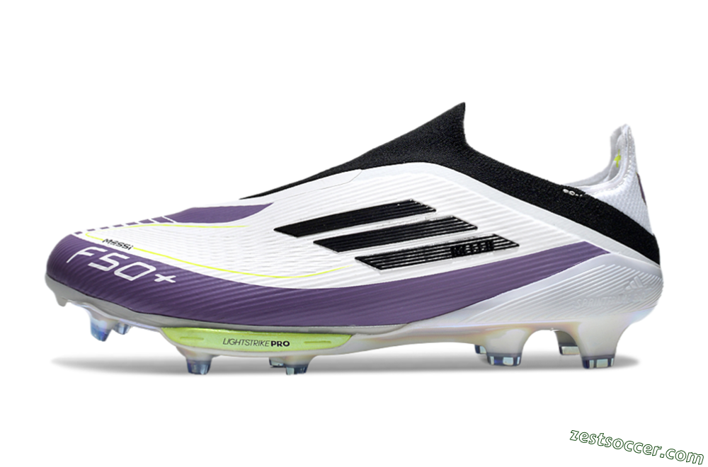 Adidas F50+ Elite Lightstrike Pro Laceless FG Low-Tops Soccer Cleats - White/Black/Purple 2