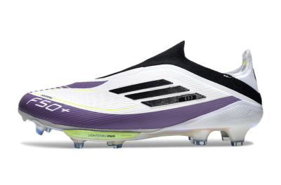 Adidas F50+ Elite Lightstrike Pro Laceless FG Low-Tops Soccer Cleats - White/Black/Purple