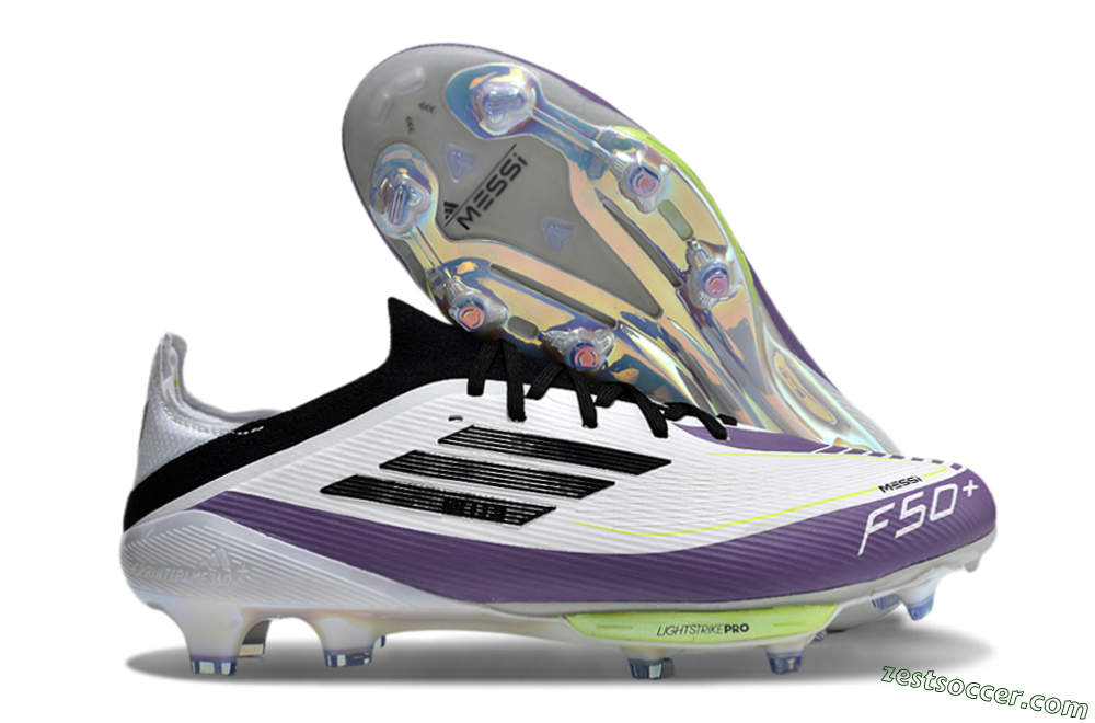 Adidas F50 Elite FG Low-Tops Soccer Cleats - White/Black/Purple 0