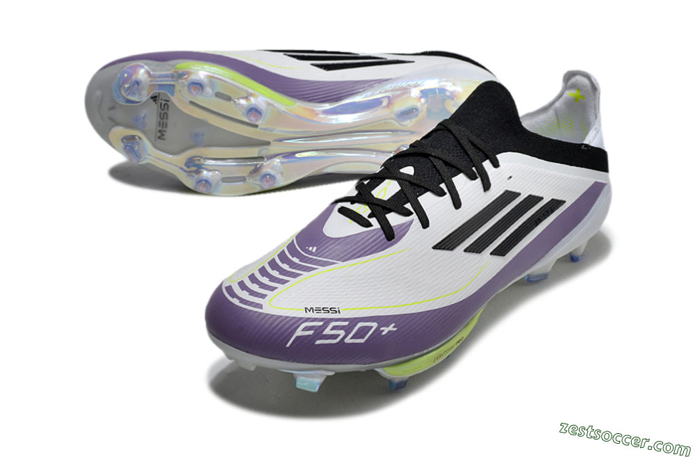 Adidas F50 Elite FG Low-Tops Soccer Cleats - White/Black/Purple 3