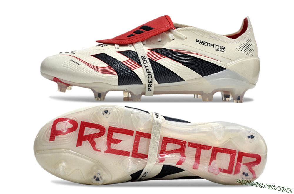 Adidas Predator Elite Foldover Tongue FG Low-Tops Soccer Cleats - Beige/Black/Red 0