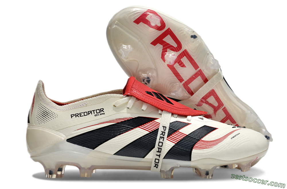 Adidas Predator Elite Foldover Tongue FG Low-Tops Soccer Cleats - Beige/Black/Red 2
