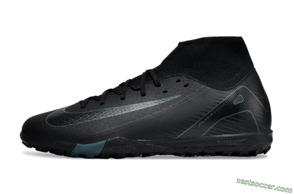 Nike Air Zoom Mercurial Superfly 10 Elite TF High-Tops Soccer Shoes - Black/Green/Silver 2