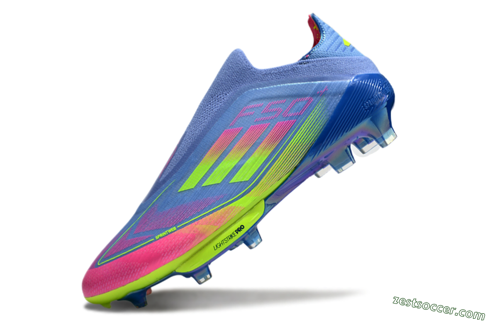 Adidas F50+ Elite Lightstrike Pro Laceless FG Low-Tops Soccer Cleats - Blue/Pink/Yellow 5