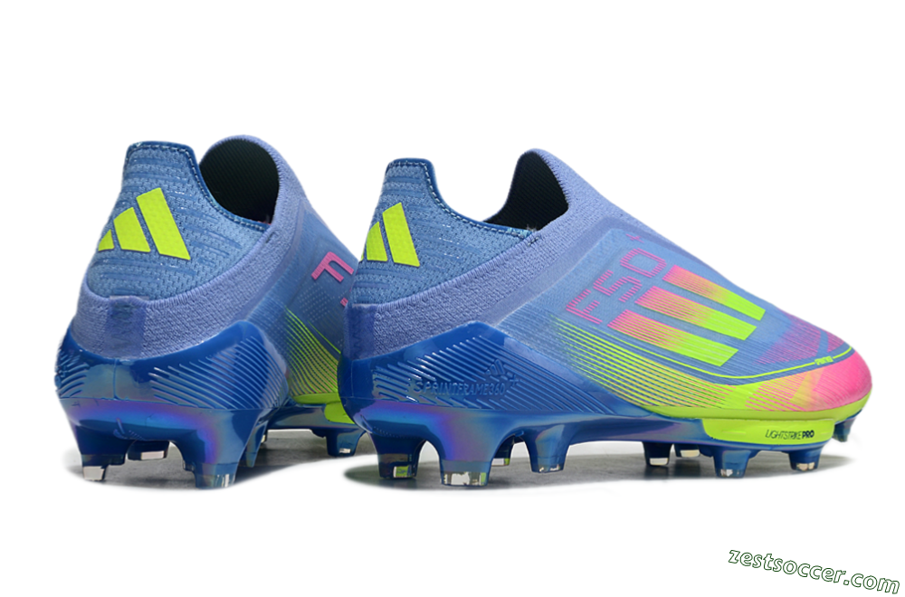 Adidas F50+ Elite Lightstrike Pro Laceless FG Low-Tops Soccer Cleats - Blue/Pink/Yellow 6