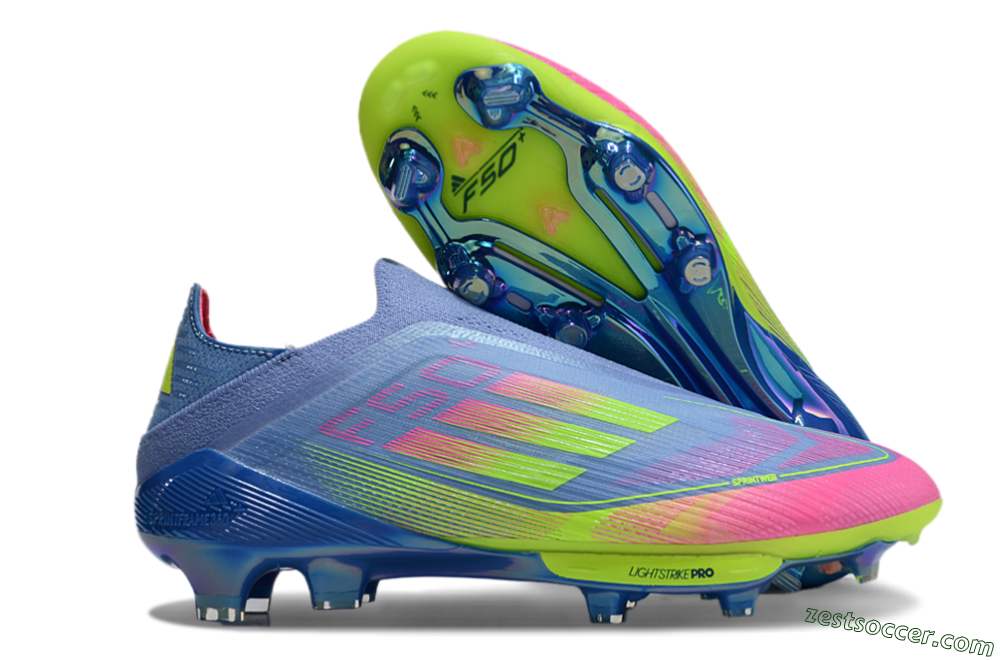 Adidas F50+ Elite Lightstrike Pro Laceless FG Low-Tops Soccer Cleats - Blue/Pink/Yellow 0