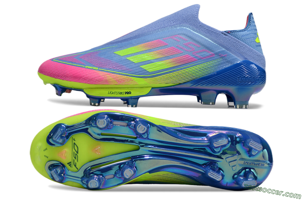 Adidas F50+ Elite Lightstrike Pro Laceless FG Low-Tops Soccer Cleats - Blue/Pink/Yellow 1