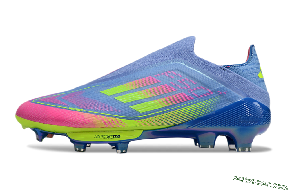Adidas F50+ Elite Lightstrike Pro Laceless FG Low-Tops Soccer Cleats - Blue/Pink/Yellow 2