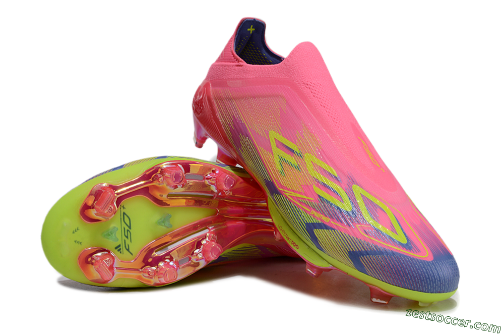 Adidas F50+ Elite Lightstrike Pro Laceless FG Low-Tops Soccer Cleats - Pink/Blue/Yellow 3
