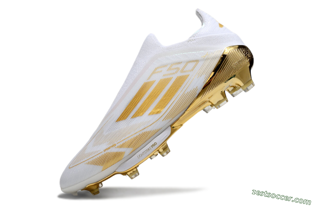 Adidas F50+ Elite Lightstrike Pro Laceless FG Low-Tops Soccer Cleats - White/Gold 5