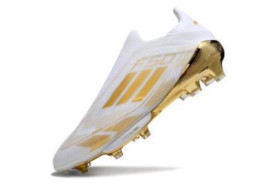 Adidas F50+ Elite Lightstrike Pro Laceless FG Low-Tops Soccer Cleats - White/Gold