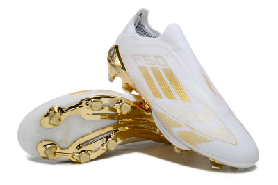 Adidas F50+ Elite Lightstrike Pro Laceless FG Low-Tops Soccer Cleats - White/Gold