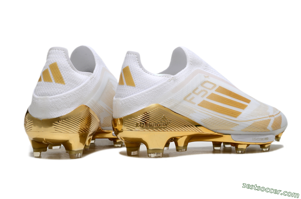 Adidas F50+ Elite Lightstrike Pro Laceless FG Low-Tops Soccer Cleats - White/Gold 6