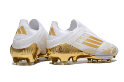 Adidas F50+ Elite Lightstrike Pro Laceless FG Low-Tops Soccer Cleats - White/Gold