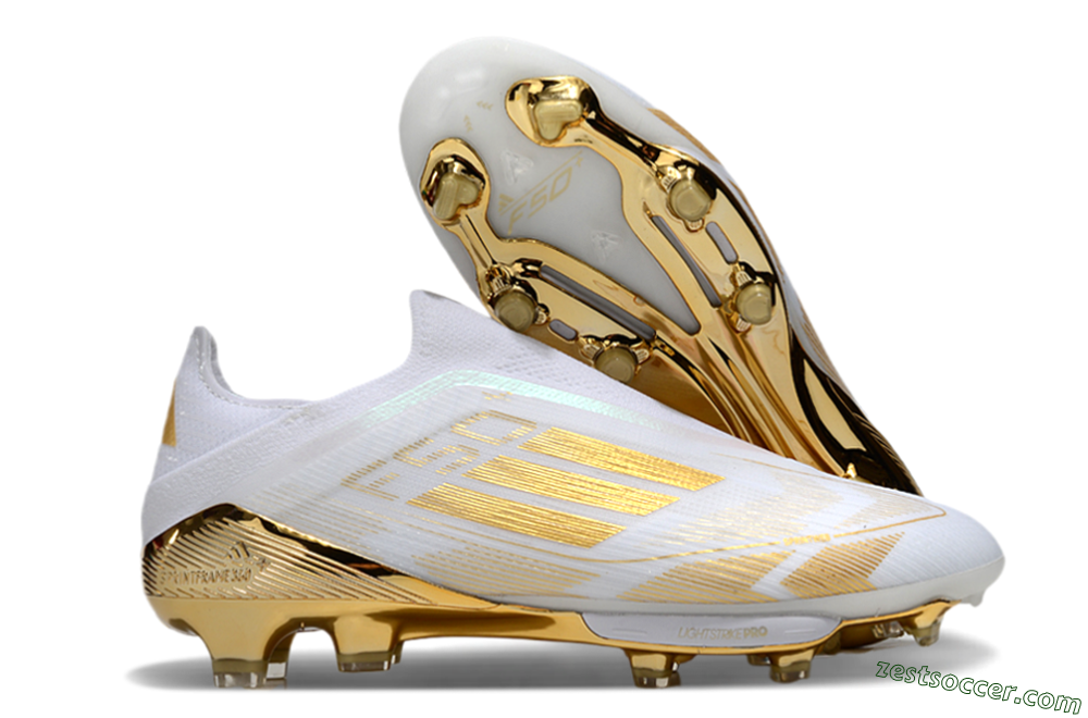 Adidas F50+ Elite Lightstrike Pro Laceless FG Low-Tops Soccer Cleats - White/Gold 0