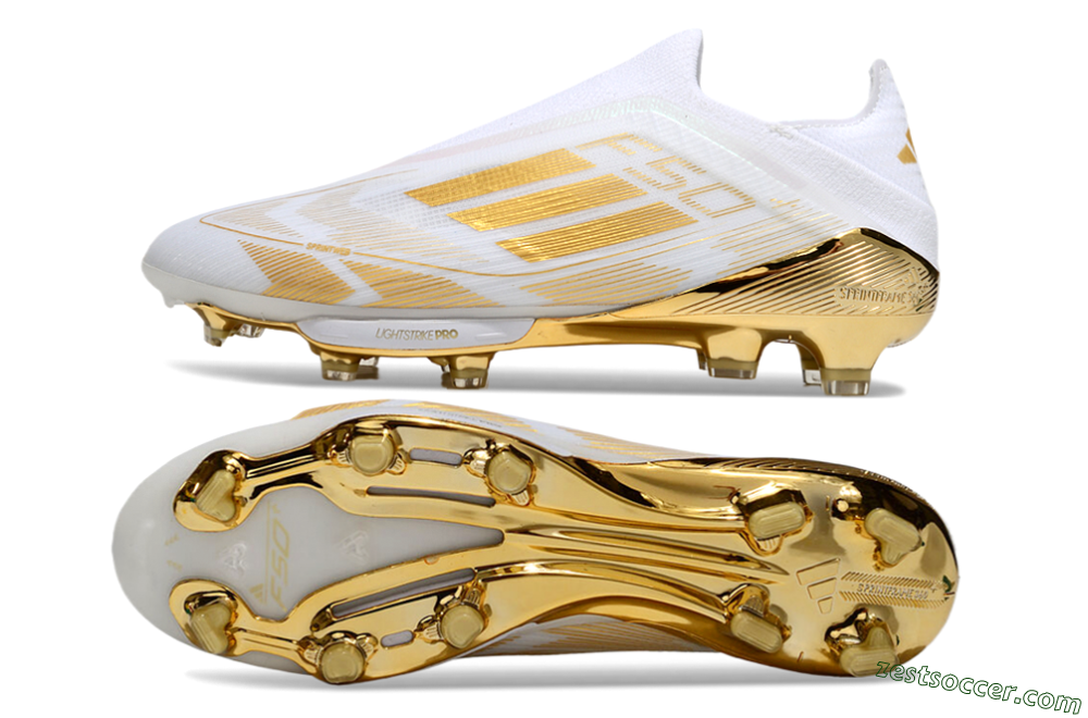 Adidas F50+ Elite Lightstrike Pro Laceless FG Low-Tops Soccer Cleats - White/Gold 1