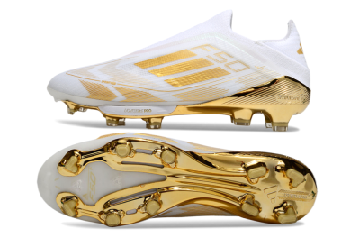 Adidas F50+ Elite Lightstrike Pro Laceless FG Low-Tops Soccer Cleats - White/Gold